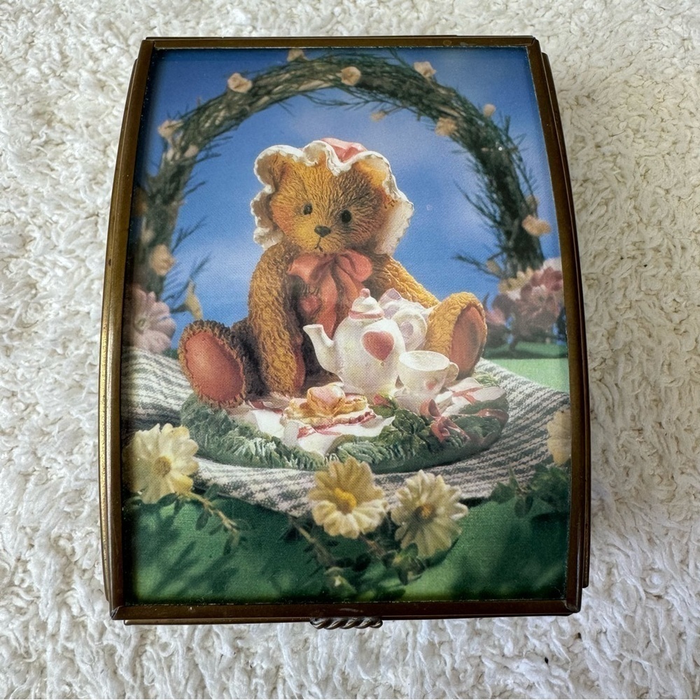 Handcrafted via vermont jewelry box trinket bear picnic cottagecore kitsch‎